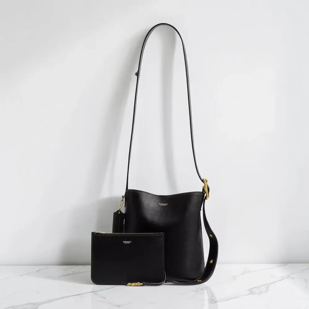 NWT Coach Bleecker Bucket Bag 21 Smooth Leather Black Brass Crossbody CCX07